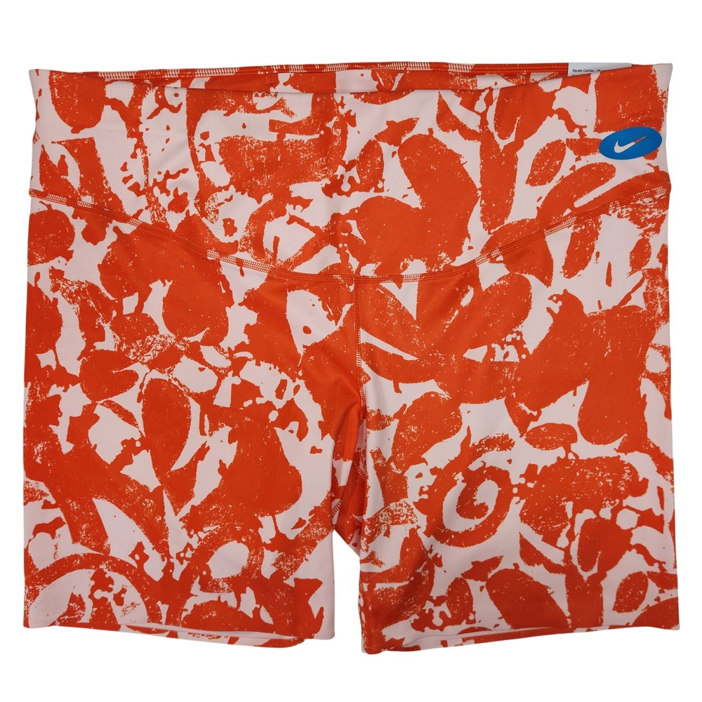 Nike One Luxe Womens 2X Orange Pink Abstract Floral 7" Biker Shorts DR1539-817
